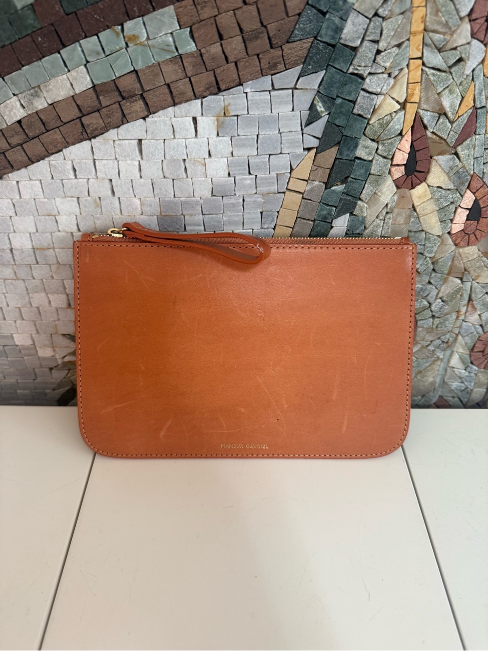 Mansur Gavriel Tan Leather Wrist Pouch
